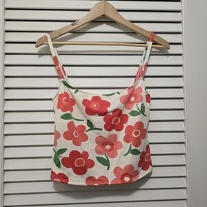 LA BLANCA Tankini Swimsuit Crop Top Women's 10 Red Green Peachy-Pink EUC